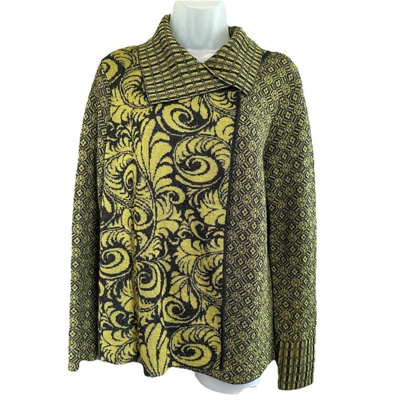 Beyond Threads 100% Baby Alpaca Top Button Green & Black Sweater Women’s S - Picture 1 of 10